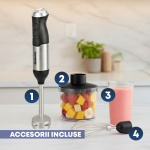 Mixer vertical 3 in 1 Daewoo DHB60BX, 600 W, tija detasabila din inox, 2 trepte de viteza, lama din inox, Negru/inox - imagine 10