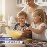 Mixer de mana Daewoo DHM25W, putere 250 W, functie Turbo, 5 viteze, accesoriu tel, carlige aluat, Alb - imagine 8