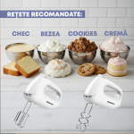 Mixer de mana Daewoo DHM25W, putere 250 W, functie Turbo, 5 viteze, accesoriu tel, carlige aluat, Alb - imagine 6