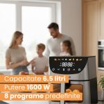 Friteuza cu aer cald Daewoo DAF1600IX, 1600 W, display LED, 6.5 L, timer, 8 programe predefinite, temperatura reglabila 80-200 grade, Negru - imagine 6