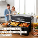 Friteuza dubla cu aer cald Daewoo DAF2X1100LRB, 1100W + 1100 W, display LED, capacitate 5L + 5L, timer, 8 programe predefinite, temperatura maxima 200 grade, Negru - imagine 9