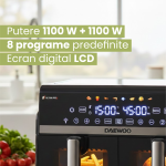 Friteuza dubla cu aer cald Daewoo DAF2X1100LRB, 1100W + 1100 W, display LED, capacitate 5L + 5L, timer, 8 programe predefinite, temperatura maxima 200 grade, Negru - imagine 10