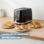 Prajitor de paine Daewoo DBT280B, 800 W, tavita de firimituri, functie decongelare, control electronic rumenire, functie reincalzire, 2 felii, Negru - imagine 10
