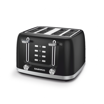 Prajitor de paine Daewoo DBT4160B, 1600 W, 4 felii, Dual Zone, Mix  Match, reincalzire, decongelare, anulare, control electronic rumenire, Negru