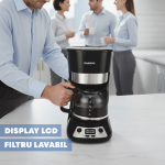 Cafetiera Daewoo DCM90BX, 900 W, 12 cesti, display LCD, filtru permanent, anti-picurare, timer, pornire automata, mentinere cald 40 min, Negru/Inox - imagine 8