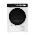 Uscator rufe Daewoo, 9 kg, pompa de caldura, butoane touch, panou de control negru cu pictograme mari colorate, Clasa E, Alb
