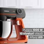Mixer cu bol Daewoo DHM1000, 1000 W, 10 trepte de viteza, bol inox 7 litri, angrenaj metalic, display LED, accesorii incluse, Portocaliu - imagine 10