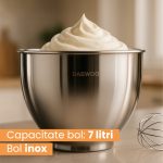 Mixer cu bol Daewoo DHM1000, 1000 W, 10 trepte de viteza, bol inox 7 litri, angrenaj metalic, display LED, accesorii incluse, Portocaliu - imagine 5