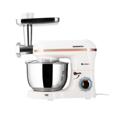 Mixer cu bol Daewoo DHM200MGW, 2000W, capacitate bol 5.5l, accesoriu masina de tocat, capacitate de tocare 1.2 kg/min, 3 discuri de taiere din inox, tel, carlig framantare, palete amestecare, Alb