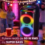 Boxa Portabila Daewoo DPS80, 80W RMS, redare USB si card, telecomanda, microfon wireless, lumini LED, mod karaoke, conectare wireless, Negru - imagine 10