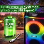 Boxa Portabila Daewoo DPS80, 80W RMS, redare USB si card, telecomanda, microfon wireless, lumini LED, mod karaoke, conectare wireless, Negru - imagine 8