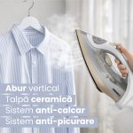 Fier de calcat Daewoo DSI2400, putere 2400 W, talpa ceramica, jet abur puternic 30 g/minut, abur vertical, capacitate rezervor 280 ml, Bej satinat - imagine 5