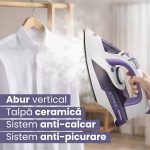 Fier de calcat Daewoo DSI3000P, putere 3000 W, talpa ceramica, jet abur puternic 25 g/minut, abur vertical, capacitate rezervor 300 ml, Mov - imagine 5