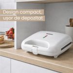 Sandwich maker Daewoo DSM25W, 800 W, placi neaderente, incalzire controlata prin termostat, maner CoolTouch, clapeta de blocare, indicator luminos incalzire, Alb - imagine 4