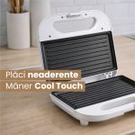 Sandwich maker Daewoo DSM25W, 800 W, placi neaderente, incalzire controlata prin termostat, maner CoolTouch, clapeta de blocare, indicator luminos incalzire, Alb - imagine 6