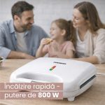 Sandwich maker Daewoo DSM25W, 800 W, placi neaderente, incalzire controlata prin termostat, maner CoolTouch, clapeta de blocare, indicator luminos incalzire, Alb - imagine 5