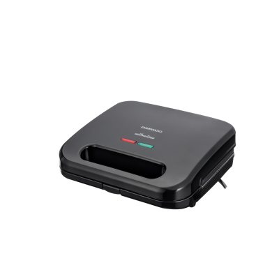 Sandwichmaker 3 in 1 Daewoo DSM300, putere 800 W, Placi antiaderente, indicator luminos incalzire, termostat, maner Cool Touch, clapeta de blocare, Negru
