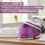 Statie de calcat cu cu aburi Daewoo DSS240, 2400W, rezervor 1800 ml, talpa ceramica, jet abur 240 g/min, debit abur continuu:120 g/min, abur vertical, sistem anti-calcar, mod Eco, oprire automata, Violet - imagine 7